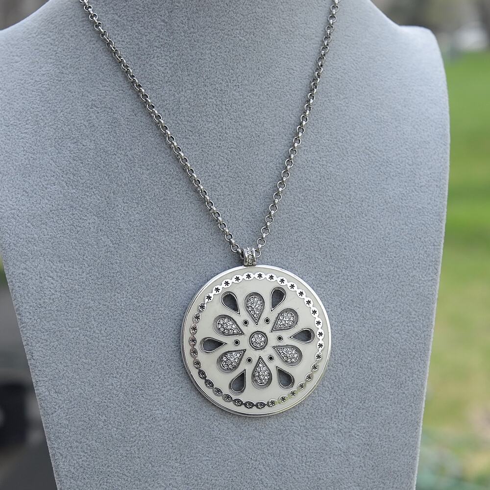 Brighton Palm Desert Medallion Circle Pendant Cream Enamel 16-18" Retired